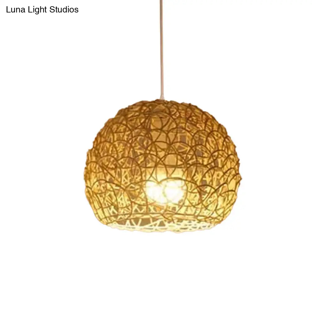 1-Light Asian Beige Pendant Lamp With Rattan Shade - Restaurant Pendulum Light

Alternatively A