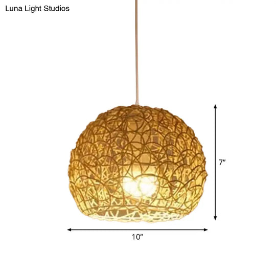 1-Light Asian Beige Pendant Lamp With Rattan Shade - Restaurant Pendulum Light

Alternatively A