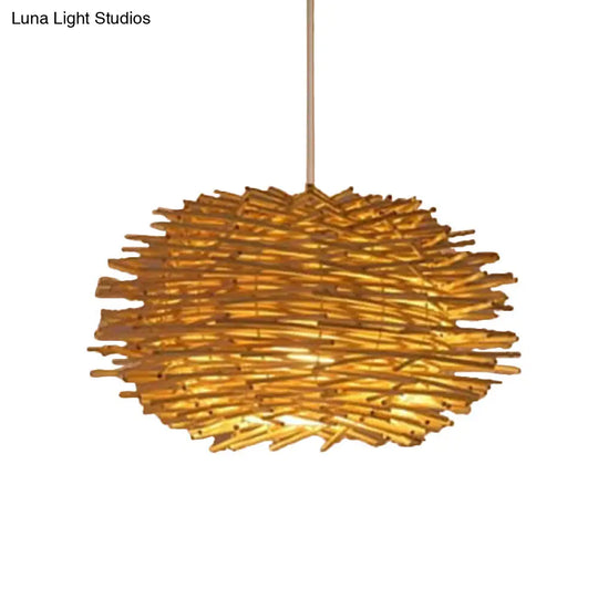 1-Light Asian Beige Pendant Lamp With Rattan Shade - Restaurant Pendulum Light

Alternatively A