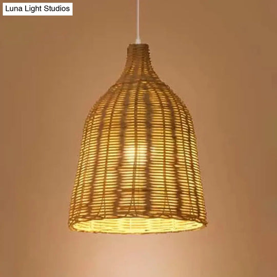 1-Light Asian Beige Pendant Lamp With Rattan Shade - Restaurant Pendulum Light

Alternatively A