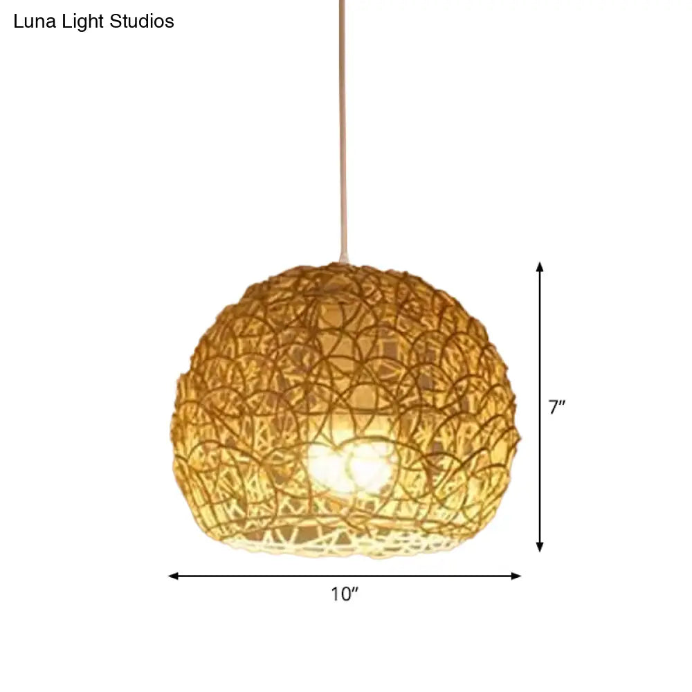 Asian Beige Pendant Lamp With Rattan Shade - 1-Light Restaurant Lighting