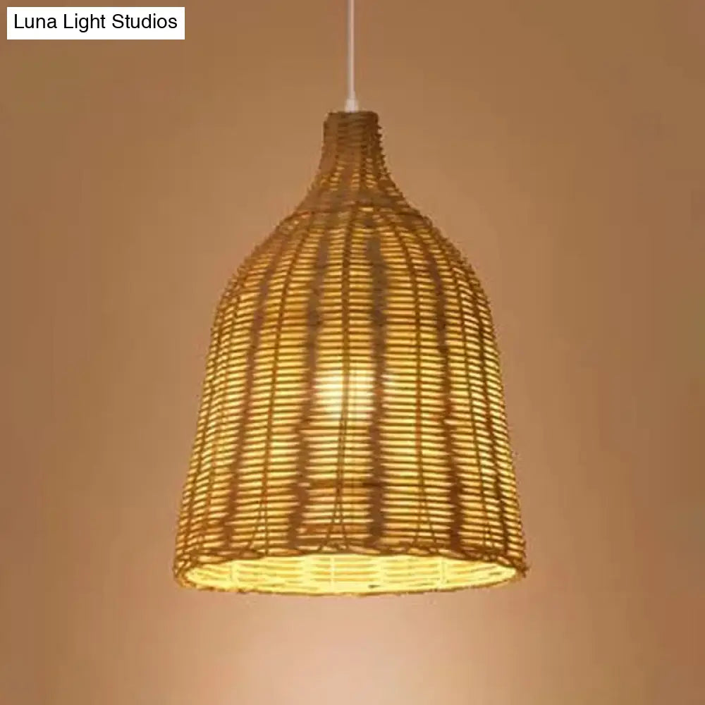 Asian Beige Pendant Lamp With Rattan Shade - 1-Light Restaurant Lighting