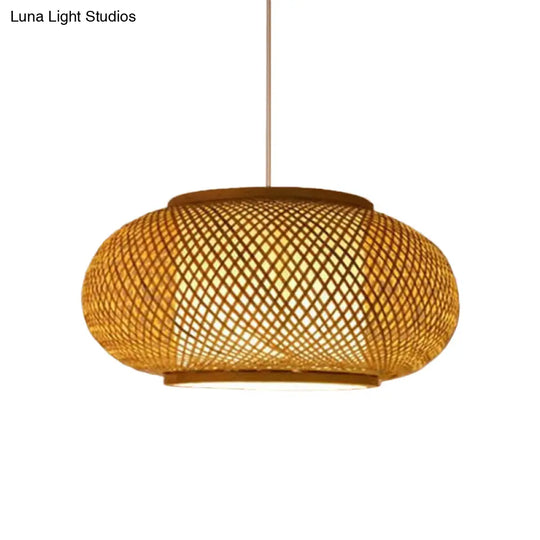 Asian Beige Pendant Lamp With Rattan Shade - 1-Light Restaurant Lighting