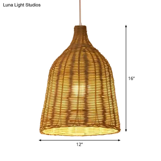 Asian Beige Pendant Lamp With Rattan Shade - 1-Light Restaurant Lighting