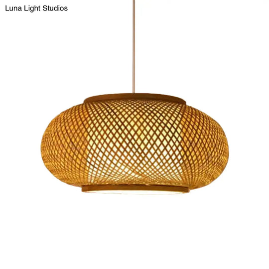 1-Light Asian Beige Pendant Lamp With Rattan Shade - Restaurant Pendulum Light

Alternatively A