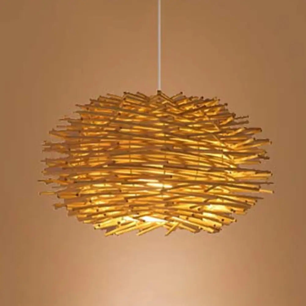 Asian Beige Pendant Lamp With Rattan Shade - 1-Light Restaurant Lighting / Oval