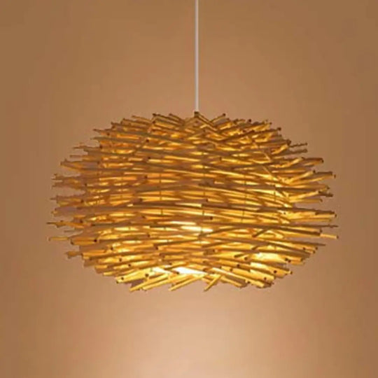 Asian Beige Pendant Lamp With Rattan Shade - 1-Light Restaurant Lighting / Oval