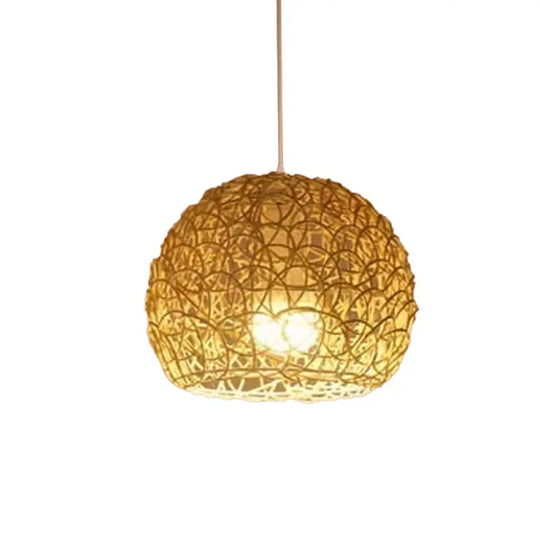 Asian Beige Pendant Lamp With Rattan Shade - 1-Light Restaurant Lighting / Round