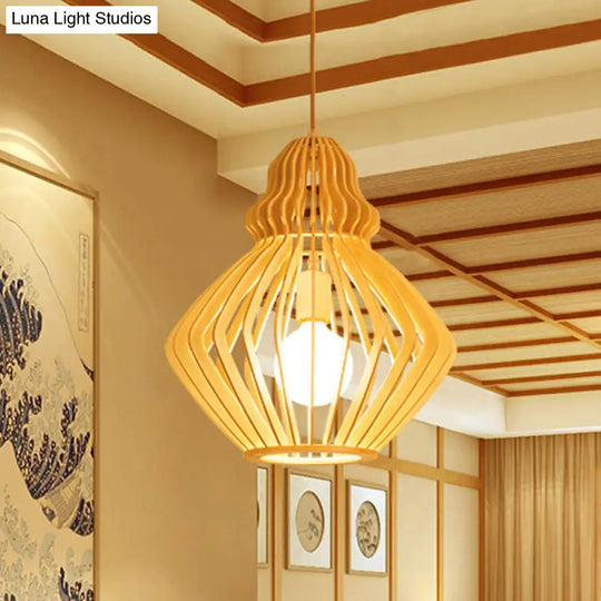 Asian Bellied Basswood Lantern: 1-Light Pendant For Restaurant Table