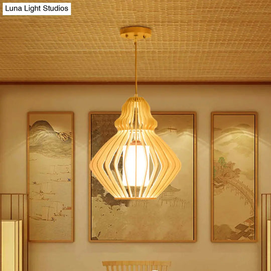 Asian Bellied Basswood Lantern: 1-Light Pendant For Restaurant Table