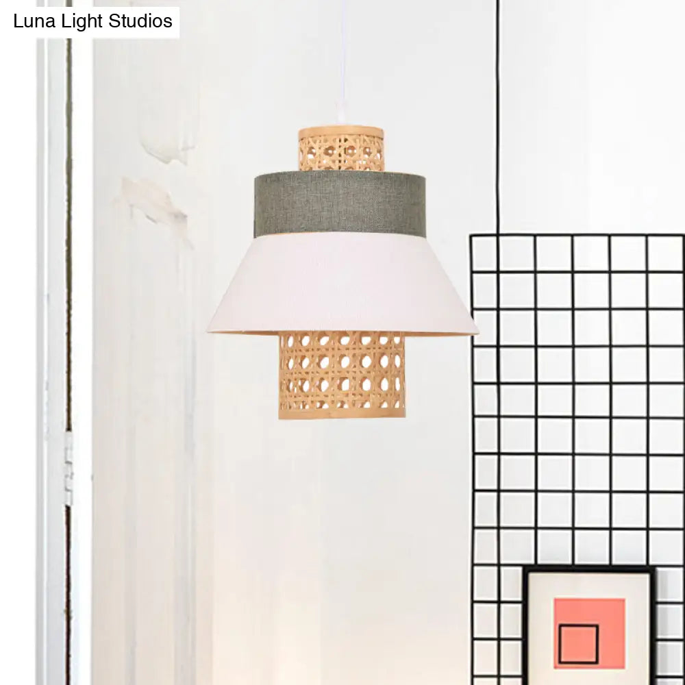 Asian-Inspired Bedroom Pendant Lamp With Handcrafted Green/Purple Fabric And Bamboo Interior Shade