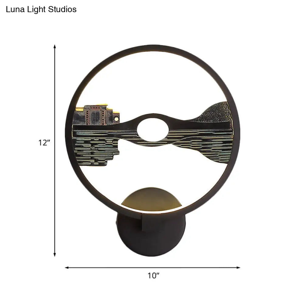 Asian-Inspired Lake Reflection Resin Led Wall Light Sconce For Guest Room