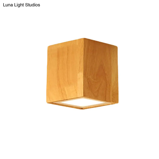 Asian-Inspired Office Ceiling Lamp With Wood And Beige Finish