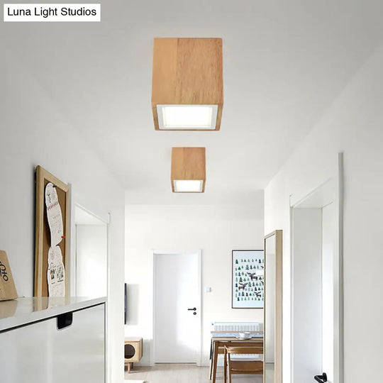 Asian-Inspired Office Ceiling Lamp With Wood And Beige Finish / 6