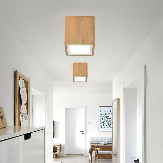 Asian-Inspired Office Ceiling Lamp With Wood And Beige Finish / 6’