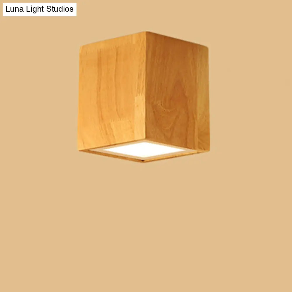 Asian-Inspired Office Ceiling Lamp With Wood And Beige Finish / 4