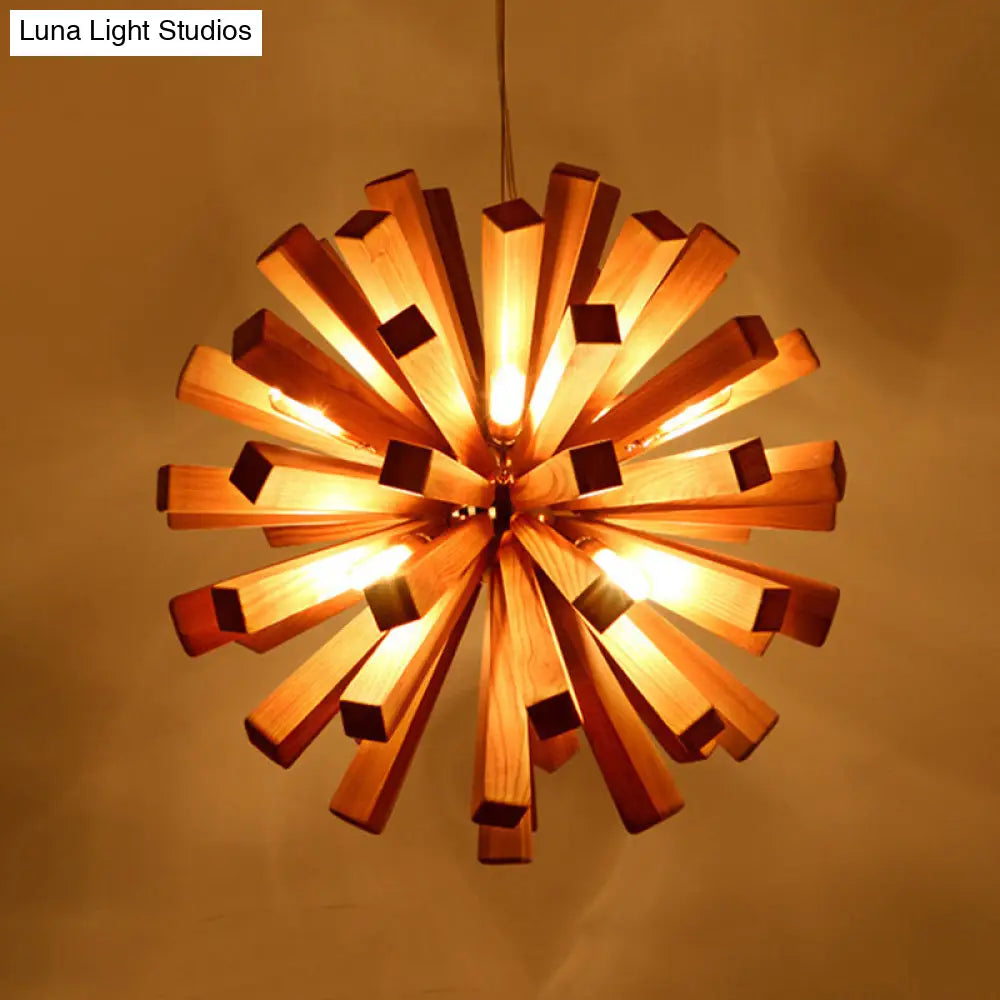 Asian-Inspired Starburst Wood Pendant Light Fixture For Restaurants