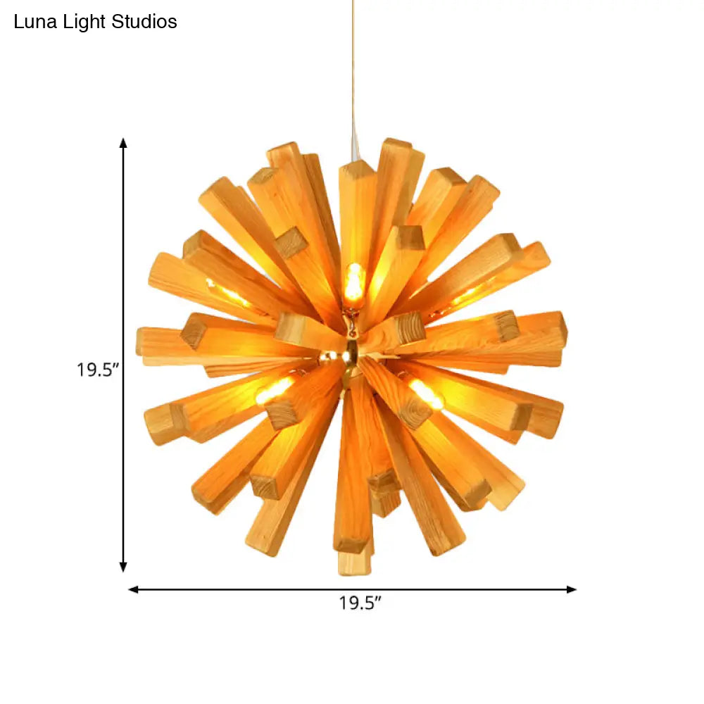 Asian-Inspired Starburst Wood Pendant Light Fixture For Restaurants