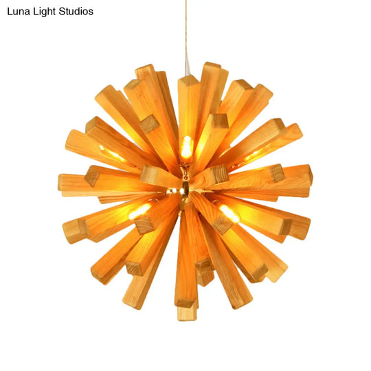 Asian-Inspired Starburst Wood Pendant Light Fixture For Restaurants