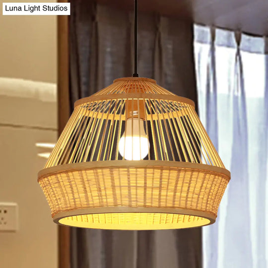 Asian-Inspired Teahouse Pendant Light With Basket Bamboo Shade