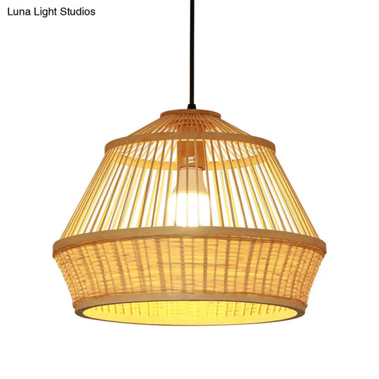 Asian-Inspired Teahouse Pendant Light With Basket Bamboo Shade