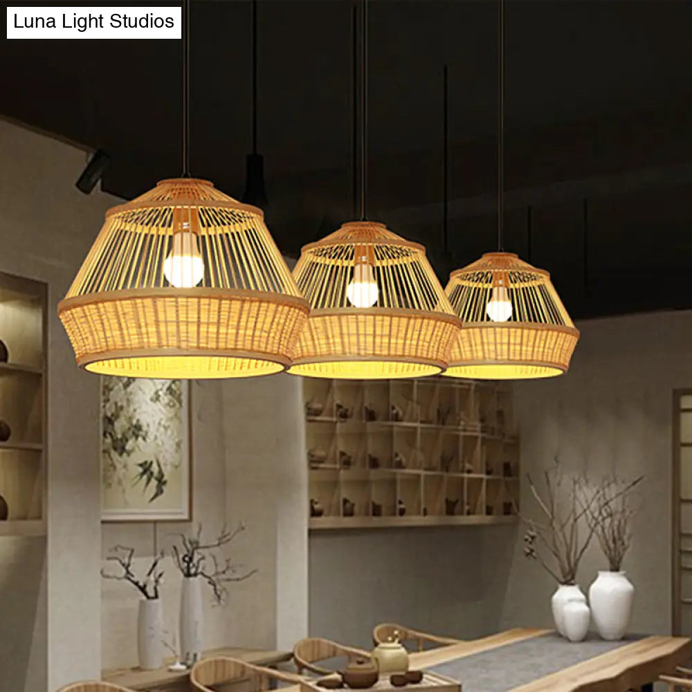 Asian-Inspired Teahouse Pendant Light With Basket Bamboo Shade