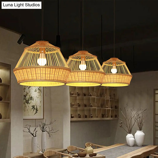 Asian-Inspired Teahouse Pendant Light With Basket Bamboo Shade