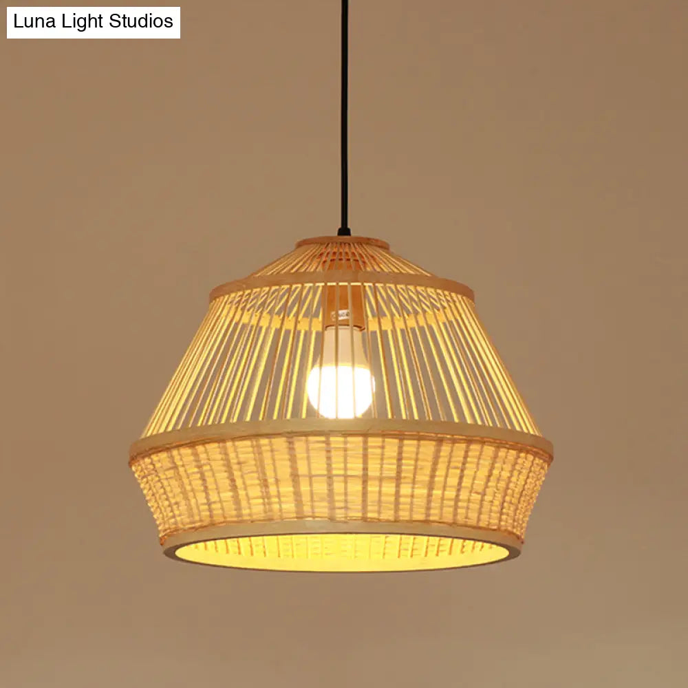 Asian-Inspired Teahouse Pendant Light With Basket Bamboo Shade