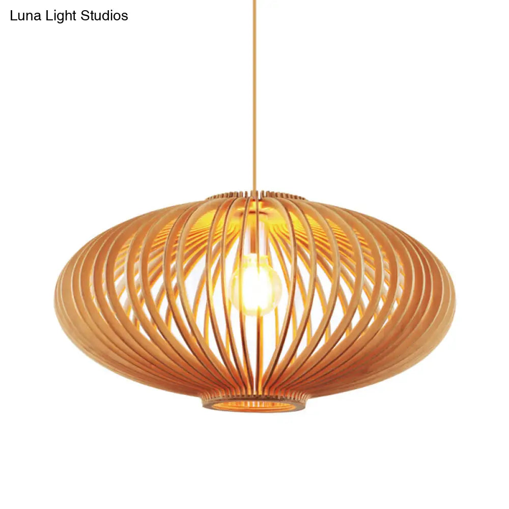 Wood Bowl Asian Hanging Light Pendant - Rustic Beige Restaurant Lantern For Ambient Lighting / G