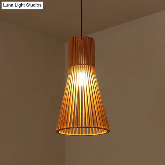 Wood Bowl Asian Hanging Light Pendant - Rustic Beige Restaurant Lantern For Ambient Lighting / D