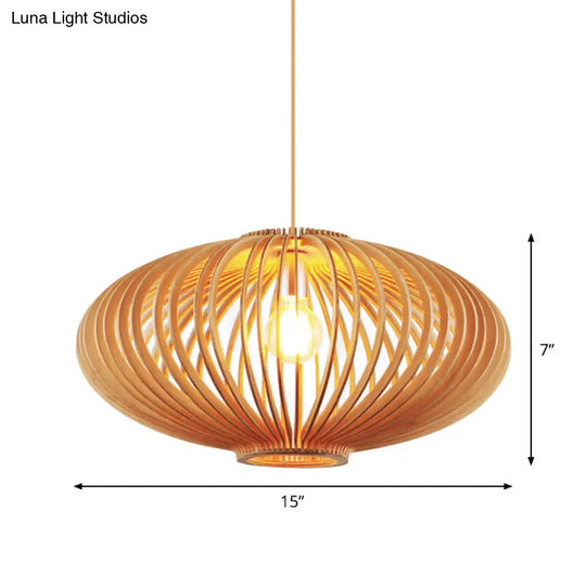 Wood Bowl Asian Hanging Light Pendant - Rustic Beige Restaurant Lantern For Ambient Lighting / C