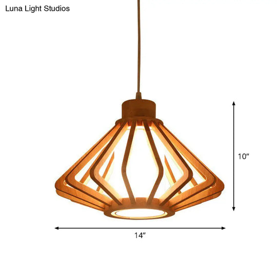 Asian-Inspired Wood Bowl/Lantern Hanging Light In Beige - 1-Light Down Lighting Pendant For