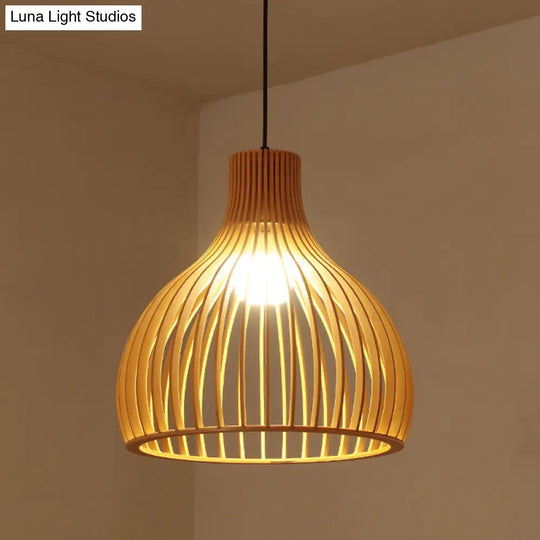 Wood Bowl Asian Hanging Light Pendant - Rustic Beige Restaurant Lantern For Ambient Lighting / A