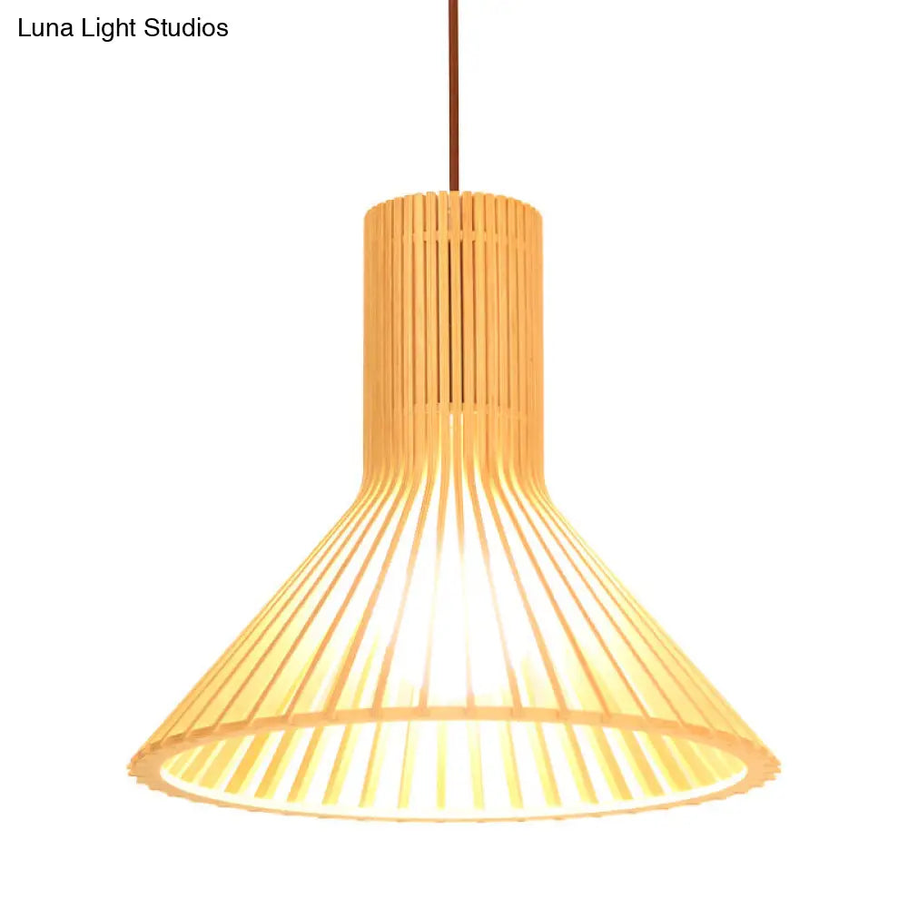 Wood Bowl Asian Hanging Light Pendant - Rustic Beige Restaurant Lantern For Ambient Lighting / E
