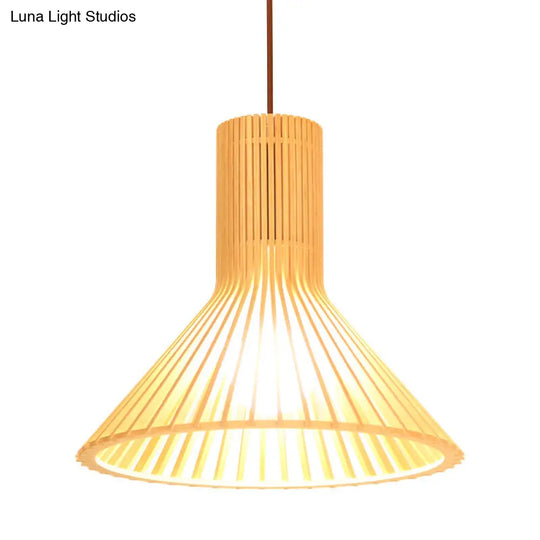 Wood Bowl Asian Hanging Light Pendant - Rustic Beige Restaurant Lantern For Ambient Lighting / E