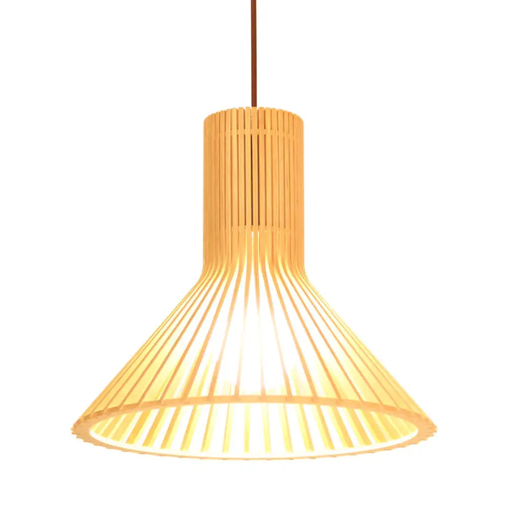 Asian-Inspired Wood Bowl/Lantern Hanging Light In Beige - 1-Light Down Lighting Pendant For