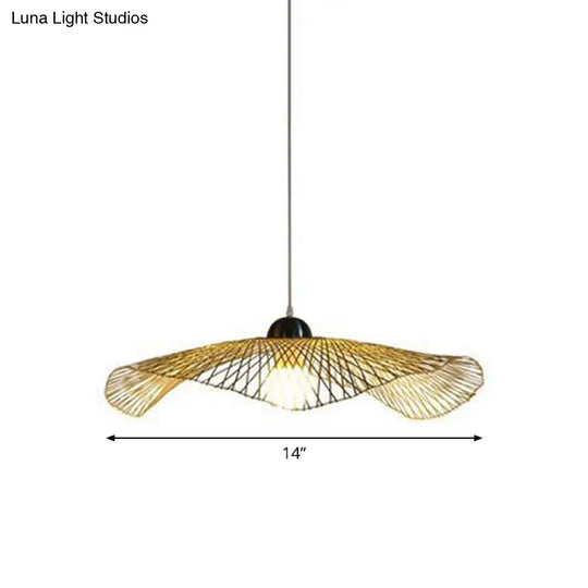 Asian Lotus Pendant Bamboo Hanging Light Fixture - Beige 14’/25.5’/41’ Wide