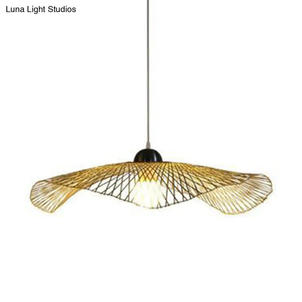 Asian Lotus Pendant Bamboo Hanging Light Fixture - Beige 14’/25.5’/41’ Wide