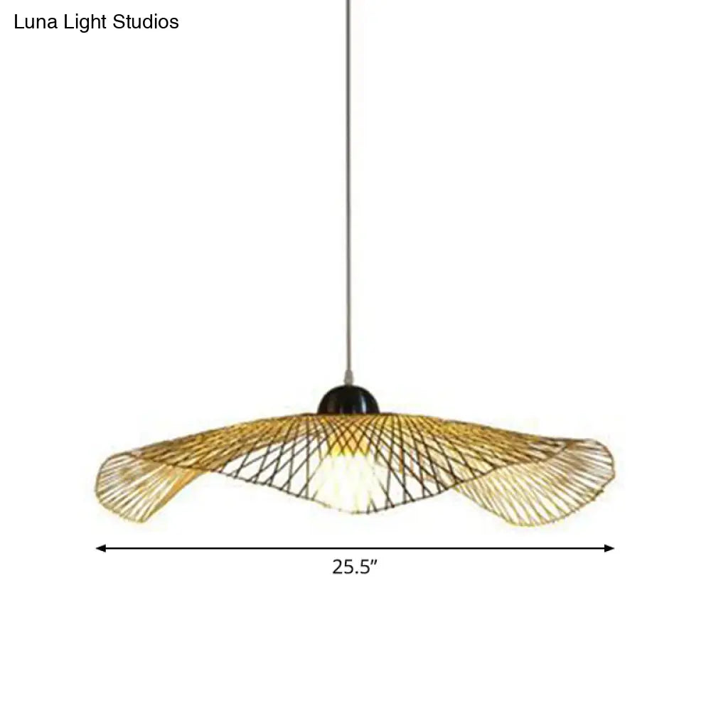 Asian Lotus Pendant Bamboo Hanging Light Fixture - Beige 14’/25.5’/41’ Wide