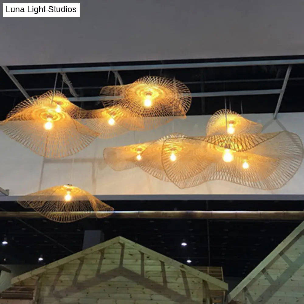 Lotus Leaf Pendant Bamboo Light Fixture - Asian Inspired Hanging Lamp For Restaurants (14/25.5/41