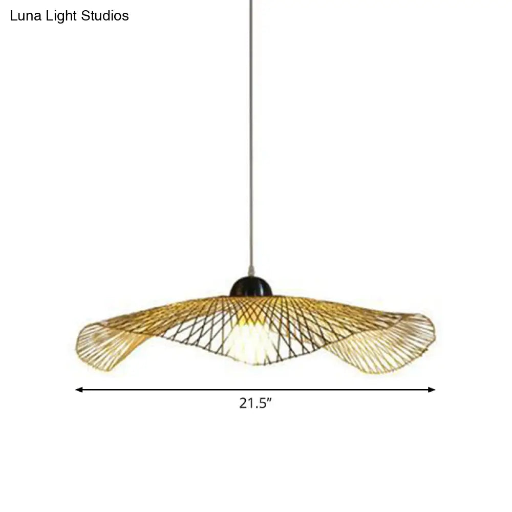 Asian Lotus Pendant Bamboo Hanging Light Fixture - Beige 14’/25.5’/41’ Wide