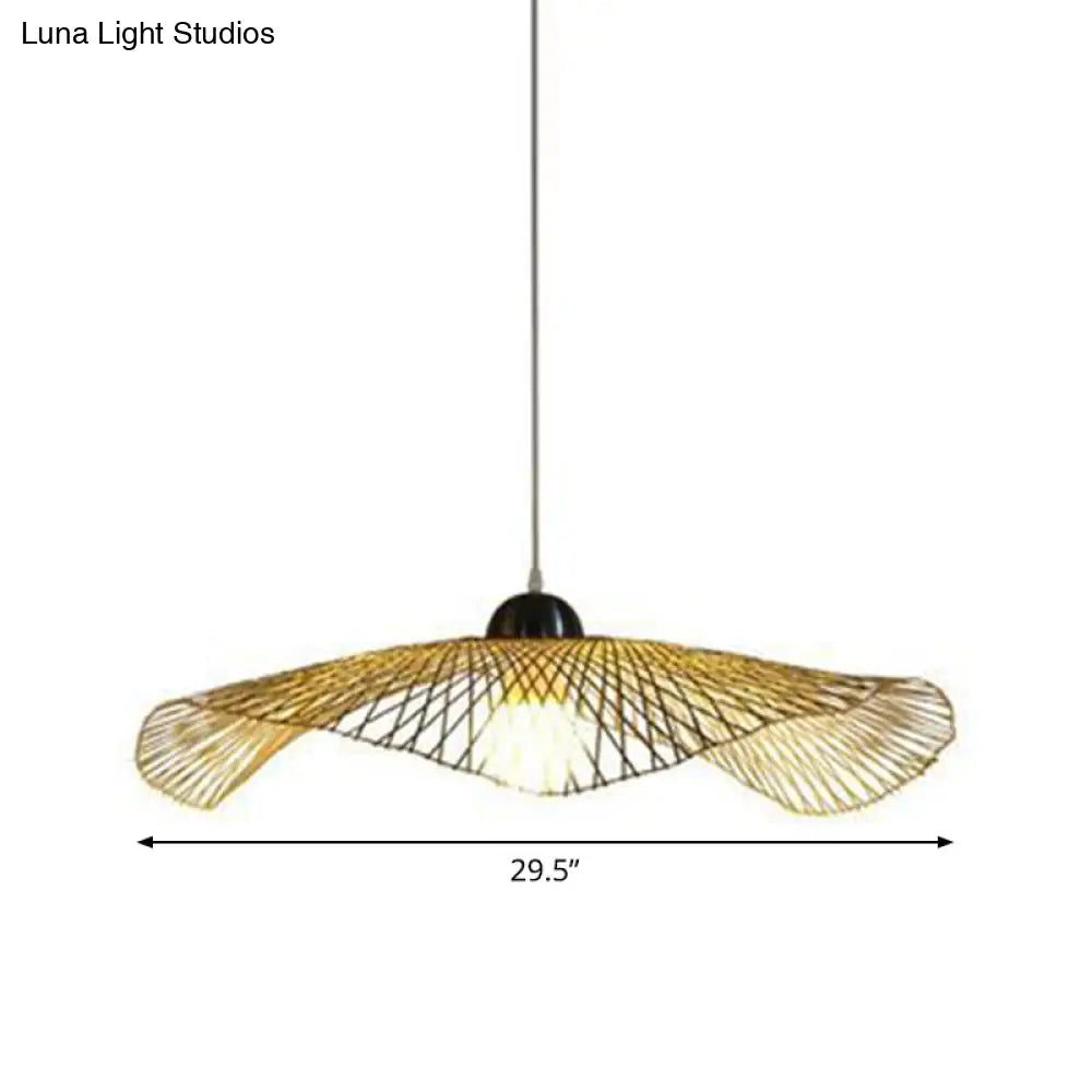 Asian Lotus Pendant Bamboo Hanging Light Fixture - Beige 14’/25.5’/41’ Wide