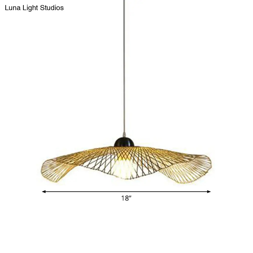 Asian Lotus Pendant Bamboo Hanging Light Fixture - Beige 14’/25.5’/41’ Wide