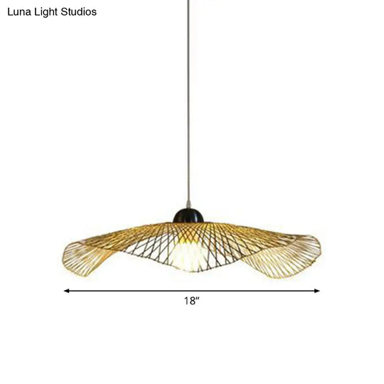 Asian Lotus Pendant Bamboo Hanging Light Fixture - Beige 14’/25.5’/41’ Wide