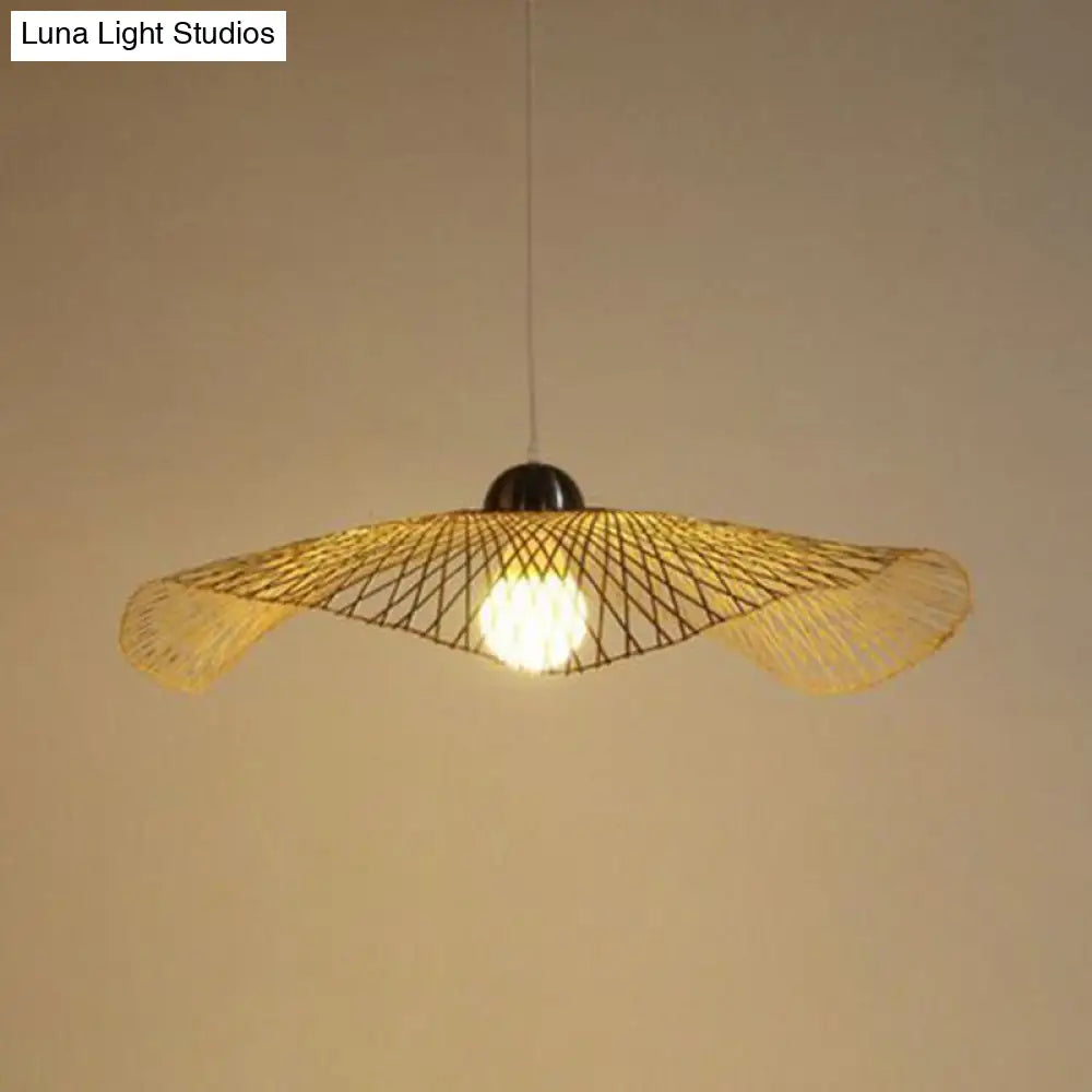 Asian Lotus Pendant Bamboo Hanging Light Fixture - Beige 14’/25.5’/41’ Wide