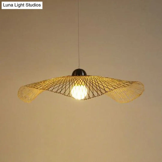 Asian Lotus Pendant Bamboo Hanging Light Fixture - Beige 14’/25.5’/41’ Wide