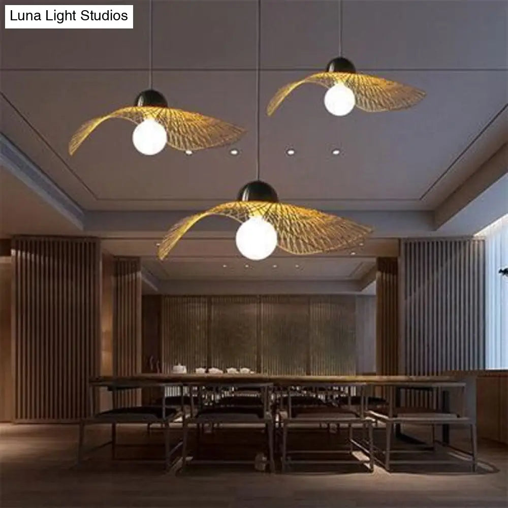 Lotus Leaf Pendant Bamboo Light Fixture - Asian Inspired Hanging Lamp For Restaurants (14/25.5/41