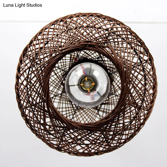 Asian Rattan Ball Pendant Light: Coffee Fixture For Living Room (1 Bulb)