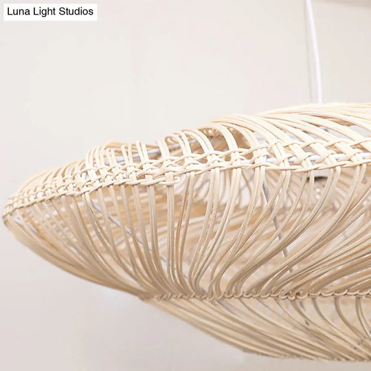 Asian Rattan Flying Saucer Pendant Light For Dining Room