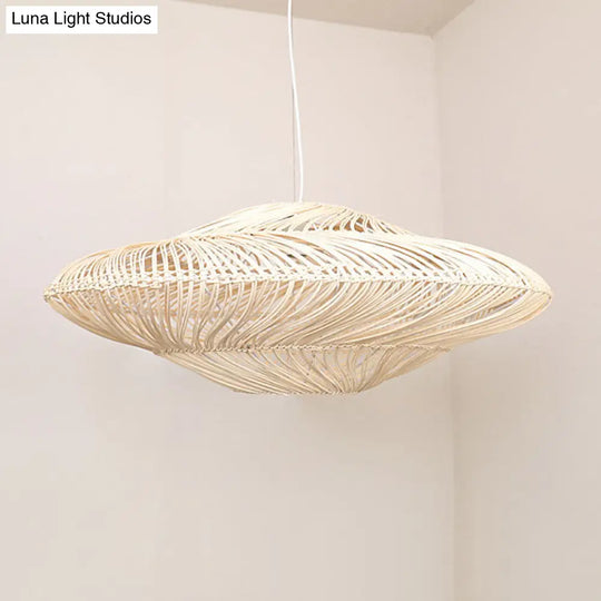 Asian Rattan Flying Saucer Pendant Light For Dining Room